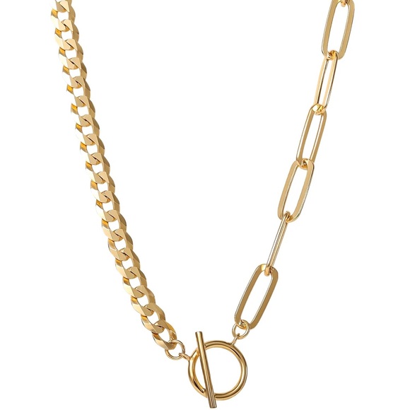 CHARLOTTE Mix Chain T-Bar Gold Necklace by hackney nine - Picture 3 of 3